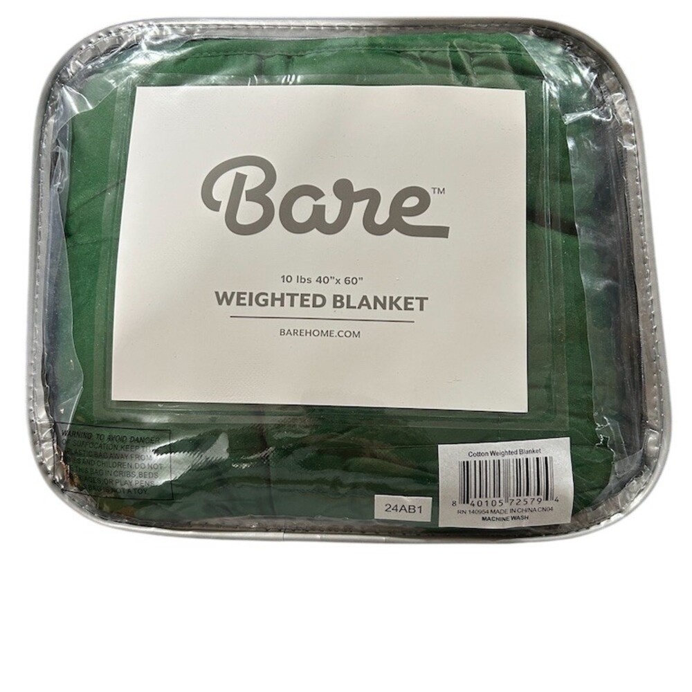 Bare Home Weighted Throw Blanket Green 10 lb 40 x 60 in w/ Storage Bag